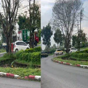 If you exit from the free lane, you have to prioritize the car that exits from the green side of the point